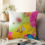 Çiçek Ve Kelebek Desenli Dijital Baskılı Dekoratif Modern Raşel Kadife Yastık Kırlent Kılıfı Realhomes