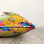 Çiçek Ve Kelebek Desenli Dijital Baskılı Dekoratif Modern Raşel Kadife Yastık Kırlent Kılıfı Realhomes