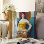 Osmanlı Kadın Figürü Yağlı Boya Dijital Baskılı Dekoratif Modern Raşel Kadife Yastık Kırlent Kılıfı Realhomes