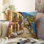 - Sonil-K1562-Gorsel - Realhomes Yağlı Boya Sahil Manzarası Dijital Baskılı Dekoratif Modern Raşel Kadife Yastık Kırlent Kılıfı Realhomes