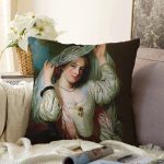 Osmanlı Temalı Kadın Portresi Dijital Baskılı Dekoratif Modern Raşel Kadife Yastık Kırlent Kılıfı Realhomes