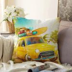 Klasik Araba Temalı Dijital Baskılı Dekoratif Modern Raşel Kadife Yastık Kırlent Kılıfı Realhomes