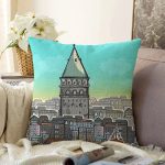 - Print - Realhomes Galata Kulesi İllüstrasyon Dijital Baskılı Dekoratif Modern Şönil Yastık Kırlent Kılıfı Realhomes
