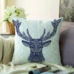 - Печать - Realhomes Lacivert Geyik İllüstrasyon Desenli Dijital Baskılı Dekoratif Raşel Kadife Yastık Kırlent Kılıfı Realhomes