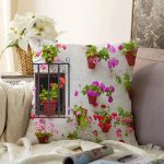 Çiçek Saksıları Temalı Dijital Baskılı Dekoratif Raşel Kadife Yastık Kırlent Kılıfı Realhomes