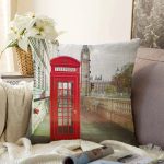 - Sonil-K229-Gorsel - Realhomes Kırmızı Telefon Kulübesi Tasarımlı Dijital Baskılı Dekoratif Raşel Kadife Yastık Kırlent Kılıfı Realhomes