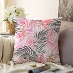 - Sonil-K2574-Gorsel - Realhomes Pembe Gri Yaprak Temalı Dijital Baskılı Dekoratif Raşel Kadife Yastık Kırlent Kılıfı Realhomes