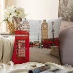 Telefon Kulübesi Motifli Dijital Baskılı Dekoratif Şönil Yastık Kırlent Kılıfı Realhomes