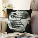 Siyah - Beyaz Fornosetti Tasarımlı Modern Dekoratif Raşel Kadife Yastık Kırlent Kılıfı Realhomes