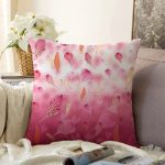 - Sonil-K340-Gorsel - Realhomes  Pembe Zeminde Uçuşan Yapraklar Dijital Baskılı Dekoratif Raşel Kadife Yastık Kırlent Kılıfı Realhomes