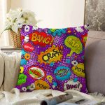 Mor Zeminli Pop Art Özel Tasarım Dijital Baskılı Modern Raşel Kadife Yastık Kırlent Kılıfı Realhomes