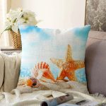 - Sonil-K3420-Gorsel - Realhomes Sahilde Deniz Yıldızları Özel Tasarım Dijital Baskılı Modern Şönil Yastık Kırlent Kılıfı Realhomes