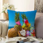 Sahilde Ananaslar Dijital Baskılı Modern Raşel Kadife Yastık Kırlent Kılıfı Realhomes