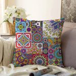 Realhomes Renkli Mozaik Desenli Dijital Baskılı Modern Raşel Kadife Yastık Kırlent Kılıfı Realhomes