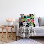 - Sonil-K3428-Gorsel-1 - Realhomes  Siyah Zeminde Tropikal Desen Özel Tasarım Modern Raşel Kadife Yastık Kırlent Kılıfı Realhomes