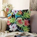 - Sonil-K3428-Gorsel - Realhomes  Siyah Zeminde Tropikal Desen Özel Tasarım Modern Raşel Kadife Yastık Kırlent Kılıfı Realhomes