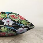 - Sonil-K3428-Gorsel-2 - Realhomes  Siyah Zeminde Tropikal Desen Özel Tasarım Modern Raşel Kadife Yastık Kırlent Kılıfı Realhomes