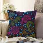 Siyah Zeminde Deniz Canlıları Çizimli Modern Raşel Kadife Yastık Kırlent Kılıfı Realhomes