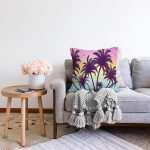 - Sonil-K3448-Gorsel-1 - Realhomes  Renkli Zeminde Palmiye Motifli Dijital Baskılı Modern Raşel Kadife Yastık Kırlent Kılıfı Realhomes