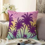 - Sonil-K3448-Gorsel - Realhomes  Renkli Zeminde Palmiye Motifli Dijital Baskılı Modern Raşel Kadife Yastık Kırlent Kılıfı Realhomes