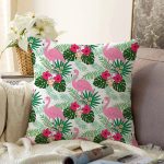 Realhomes Flamingo Devetabanı Çizimli Özel Tasarım Dijital Baskılı Modern Raşel Kadife Yastık Kırlent Kılıfı Realhomes