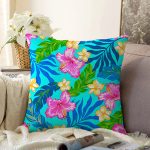 Turkuaz Zeminde Deniz Yıldızları Dijital Baskılı Modern Raşel Kadife Yastık Kırlent Kılıfı Realhomes