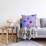 - Sonil-K3458-Gorsel-1 - Realhomes  Çizgili Mavi Deniz Yıldızı Özel Tasarım Dijital Baskılı Modern Raşel Kadife Yastık Kırlent Kılıfı Realhomes