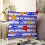 - Sonil-K3458-Gorsel - Realhomes  Çizgili Mavi Deniz Yıldızı Özel Tasarım Dijital Baskılı Modern Raşel Kadife Yastık Kırlent Kılıfı Realhomes