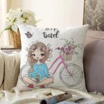 Lets Go Travel Çizimli Dijital Baskılı Modern Raşel Kadife Yastık Kırlent Kılıfı Realhomes