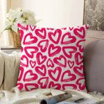 Realhomes Modern Çizimli Kalpler Tasarımlı Dijital Baskılı Modern Raşel Kadife Yastık Kırlent Kılıfı Realhomes