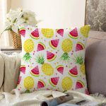 Realhomes Watercolor Karpuz Ananas Desenli Dijital Baskılı Modern Raşel Kadife Yastık Kırlent Kılıfı Realhomes