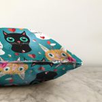 - Sonil-K3491-Gorsel-2 - Realhomes Mavi Zeminde Kedicikler Özel Tasarım Modern Raşel Kadife Yastık Kırlent Kılıfı Realhomes