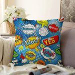 - Sonil-K3498-Gorsel - Realhomes Mavi Zeminde Pop Art Özel Tasarımlı Dijital Baskılı Modern Raşel Kadife Yastık Kırlent Kılıfı Realhomes