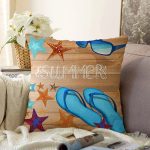 Summer Plaj Tasarımlı Dijital Baskılı Dekoratif Raşel Kadife Yastık Kırlent Kılıfı Realhomes