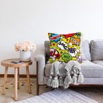 - Sonil-K3504-Gorsel-1 - Realhomes  Sarı Zeminde Popart Özel Tasarımlı Dijital Baskılı Modern Raşel Kadife Yastık Kırlent Kılıfı Realhomes