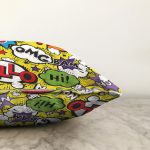 - Sonil-K3504-Gorsel-2 - Realhomes  Sarı Zeminde Popart Özel Tasarımlı Dijital Baskılı Modern Raşel Kadife Yastık Kırlent Kılıfı Realhomes