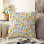 Pastel Renkte Ananaslar Özel Tasarım Modern Raşel Kadife Yastık Kırlent Kılıfı Realhomes