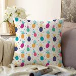 - Sonil-K3511-Gorsel - Realhomes Realhomes Renkli Ananaslar Özel Tasarım Dijital Baskılı Modern Raşel Kadife Yastık Kırlent Kılıfı Realhomes