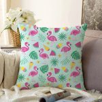 - Sonil-K3517-Gorsel - Realhomes  Summer Flamingo Motifli Özel Tasarım Dijital Baskılı Raşel Kadife Yastık Kırlent Kılıfı Realhomes