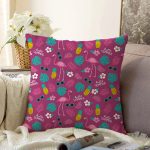 - Sonil-K3520-Gorsel - Realhomes  Realhomes Mor Zeminde Hello Summer Özel Tasarımlı Dijital Baskılı Modern Raşel Kadife Yastık Kırlent Kılıfı Realhomes