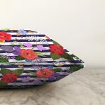 Mavi Çizgili Çiçek Desenli Özel Tasarım Dijital Baskılı Modern Raşel Kadife Yastık Kırlent Kılıfı Realhomes