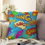 - Sonil-K3530-Gorsel - Realhomes  Mavi Zeminli Popart Özel Tasarım Dijital Baskılı Modern Raşel Kadife Yastık Kırlent Kılıfı Realhomes