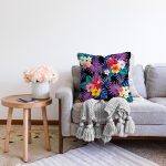 - Sonil-K3536-Gorsel-1 - Realhomes  Siyah Zeminde Tropikal Orman Dijital Baskılı Modern Raşel Kadife Yastık Kırlent Kılıfı Realhomes