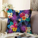 - Sonil-K3536-Gorsel - Realhomes  Siyah Zeminde Tropikal Orman Dijital Baskılı Modern Raşel Kadife Yastık Kırlent Kılıfı Realhomes