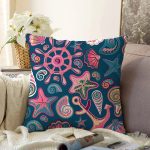 - Sonil-K3538-Gorsel - Realhomes Lacivert Zeminli Deniz Midyeleri Dijital Baskılı Modern Raşel Kadife Yastık Kırlent Kılıfı Realhomes