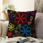 - Sonil-K3540-Gorsel - Realhomes  Siyah Zeminde Çiçek Motifli Dijital Baskılı Modern Raşel Kadife Yastık Kırlent Kılıfı Realhomes