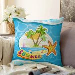 Mavi Zeminde Summer Motifli Dijital Baskılı Modern Raşel Kadife Yastık Kırlent Kılıfı Realhomes