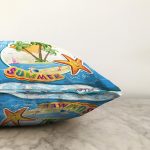 Mavi Zeminde Summer Motifli Dijital Baskılı Modern Raşel Kadife Yastık Kırlent Kılıfı Realhomes