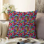 Özel Tasarım 3D Renkli Üçgenler Dijital Baskılı Raşel Kadife Yastık Kırlent Kılıfı Realhomes