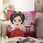 Özel Tasarımlı Uzak Doğu Motifli Dijital Baskılı Modern Raşel Kadife Yastık Kırlent Kılıfı Realhomes